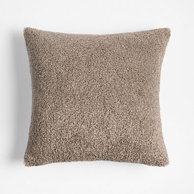 View Faux Shearling 20"x20" Clay Taupe Throw Pillow with Feather Insert details