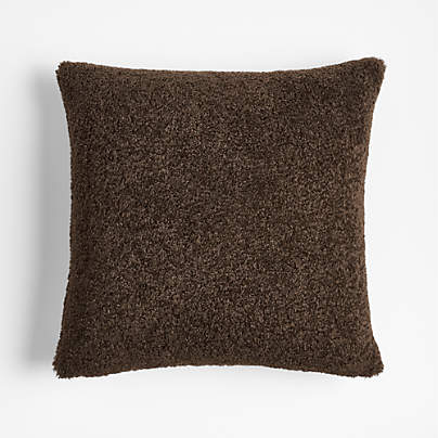 Faux Shearling 20"x20" Deep Brown Throw Pillow with Feather Insert