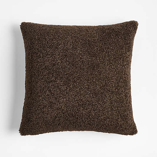 Faux Shearling 20"x20" Deep Brown Throw Pillow with Down-Alternative Insert