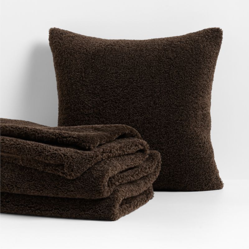 Faux Shearling 20"x20" Deep Brown Throw Pillow with Down-Alternative Insert - image 2 of 8