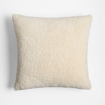 Faux Shearling 20x20 Travertine Beige Throw Pillow with Feather Insert