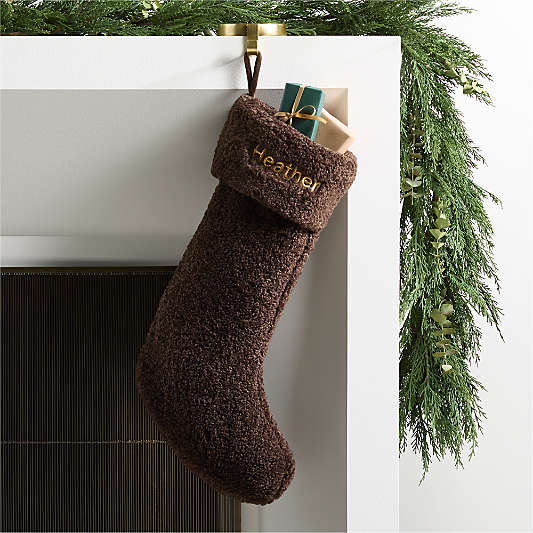 Deep Brown Faux Shearling Christmas Stocking