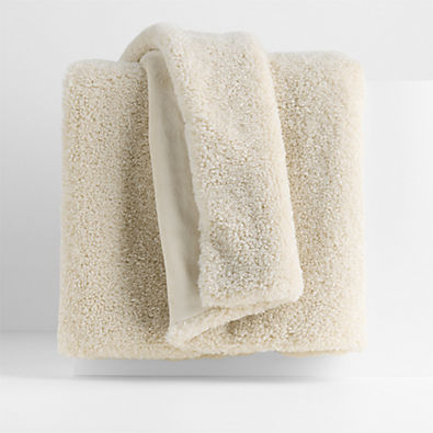 View Faux Shearling 70"x55" Travertine Beige Throw Blanket details