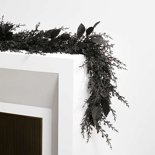 Faux Spooky Black Botanical Garland 6'