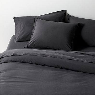 View Favorite Washed Organic Cotton Midnight Navy Blue Eyelash Full/Queen Duvet Cover details