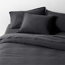 Favorite Washed Organic Cotton Midnight Navy Blue Eyelash Queen Duvet Cover + Reviews | Crate & Barrel