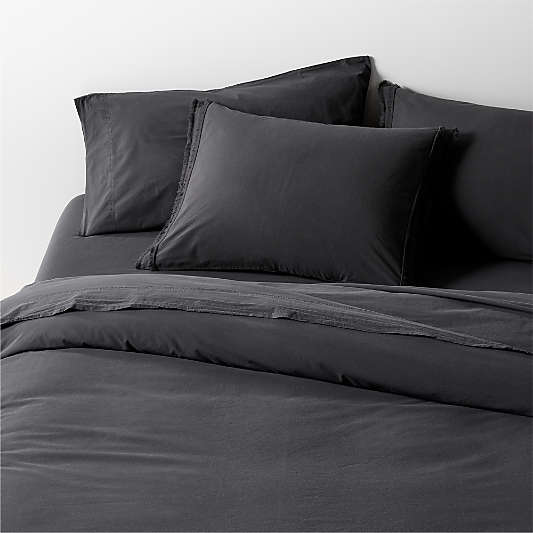 Favorite Washed Organic Cotton Midnight Navy Blue Eyelash Full/Queen Duvet Cover