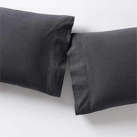 Favorite Washed Organic Cotton Midnight Navy Blue Standard Pillowcases, Set of 2