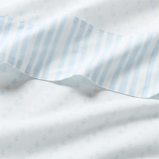 Favorite Washed Organic Cotton Pale Blue Block Print King Bed Sheet Set