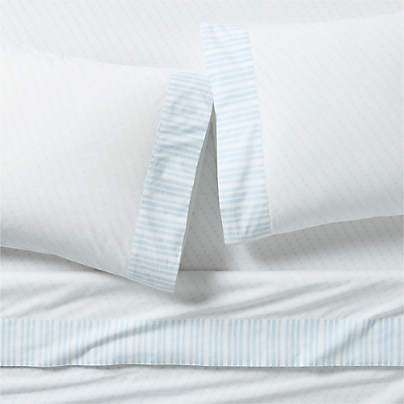 Favorite Washed Organic Cotton  Pale Blue Block Print King Bed Sheet Set