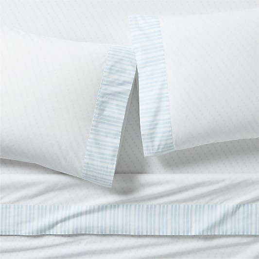 Favorite Washed Organic Cotton Pale Blue Block Print Full Bed Sheet Set