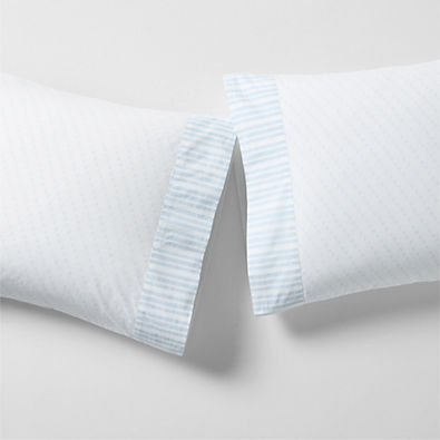 View Favorite Washed Organic Cotton  Pale Blue Block Print King Pillowcases, Set of 2 details