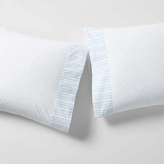 Favorite Washed Organic Cotton Pale Blue Block Print Pillowcases, Set of 2