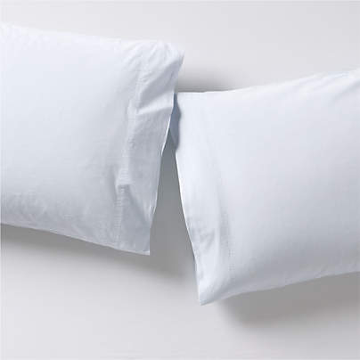 Favorite Washed Organic Cotton Pale Blue King Pillowcases, Set of 2