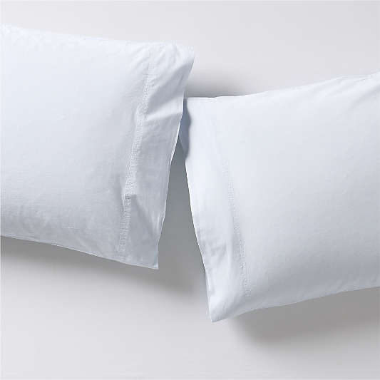 Favorite Washed Organic Cotton Pale Blue King Pillowcases, Set of 2