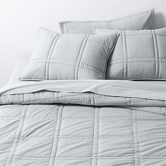 Favorite Washed Organic Cotton Percale Mist Blue King Comforter Bed Pillow Sham