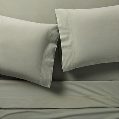 View Favorite Washed Organic Cotton Shadow Sage Green Queen Bed Sheet Set details