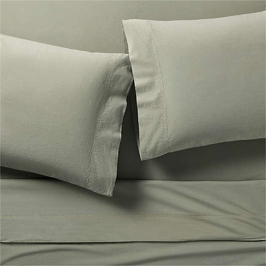 Favorite Washed Organic Cotton Shadow Sage Green King Pillowcases, Set of 2