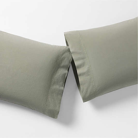 Favorite Washed Organic Cotton Shadow Sage Green Pillowcases, Set of 2
