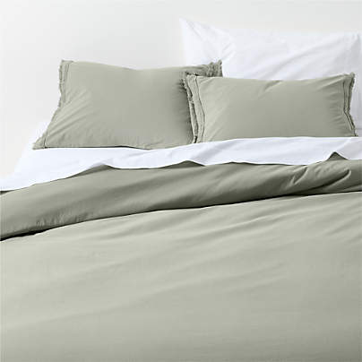 Favorite Washed Organic Cotton Shadow Sage Green Eyelash Full/Queen Duvet Cover