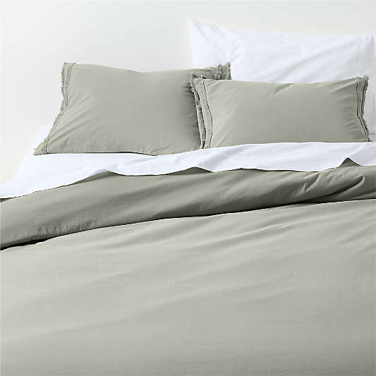 Favorite Washed Organic Cotton Shadow Sage Green Eyelash Duvet Cover