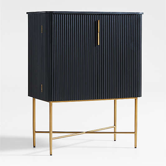 Fayette Black Nero Marquina Fluted Bar Cabinet