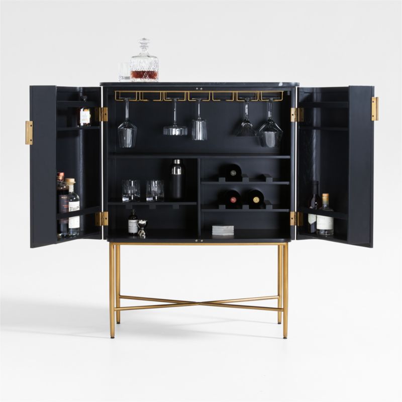 Fayette Black Nero Marquina Fluted Bar Cabinet