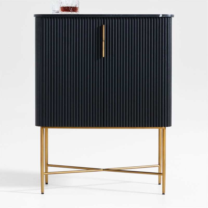 Fayette Black Nero Marquina Fluted Bar Cabinet