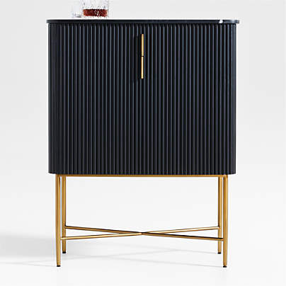 Fayette Black Nero Marquina Fluted Bar Cabinet