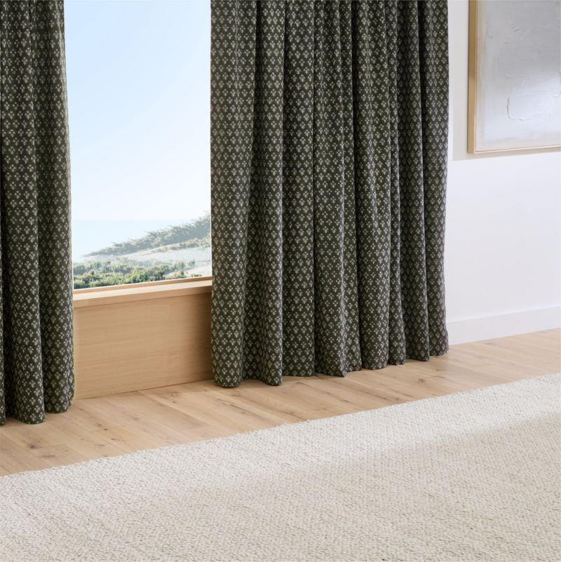 Ficus Green Floral Block Print Organic Cotton Linen Window Curtain Panel 48"x108" - image 5 of 6