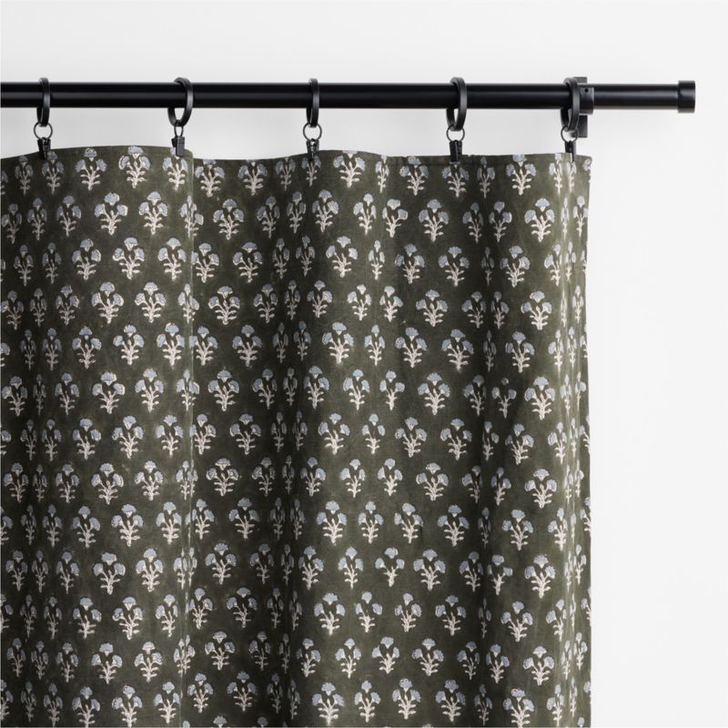 Ficus Green Floral Block Print Organic Cotton Linen Window Curtain Panel 48"x108" - image 3 of 6