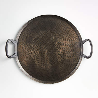 Feast Round Hammered Iron Serving Platter with Handles