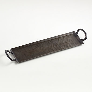 View Feast Rectangular Hammered Iron Serving Platter with Handles details