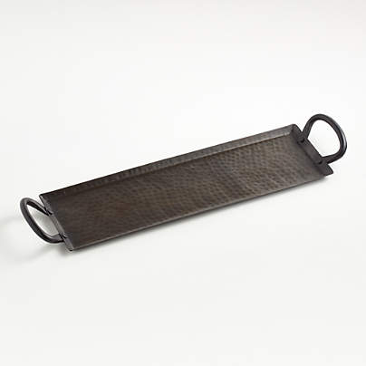 Feast Rectangular Hammered Iron Serving Platter with Handles