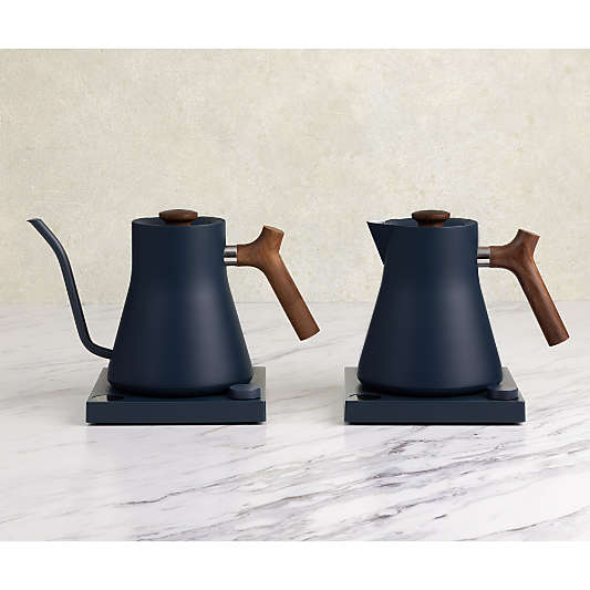 Fellow Corvo EKG Electric Tea Kettle in Stone Blue with Walnut Accents