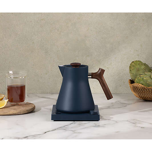 Fellow Corvo EKG Electric Tea Kettle in Stone Blue with Walnut Accents