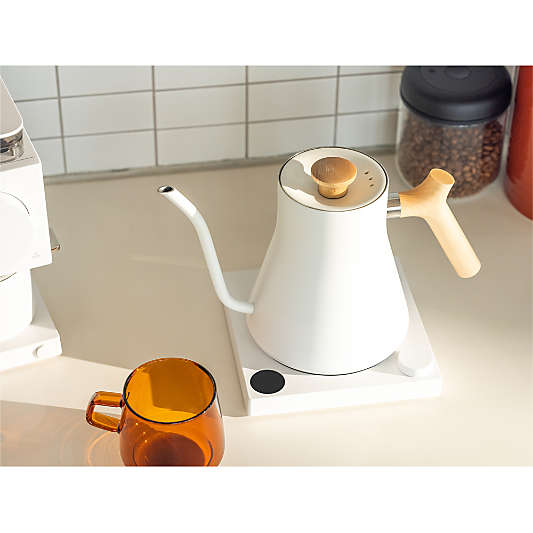 Fellow Stagg EKG Electric Tea Kettle in Matte White with Maple Accents