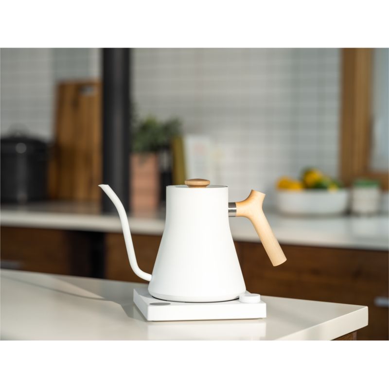 Fellow Stagg EKG Matte White Electric Tea Kettle with Maple Handle