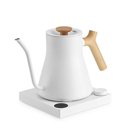 Fellow Stagg EKG Pro Electric Tea Kettle in Matte White with Maple Accents