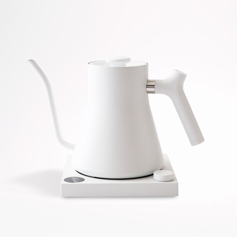 Fellow Stagg EKG Matte White Electric Tea Kettle with Walnut Handle Reviews Crate Barrel