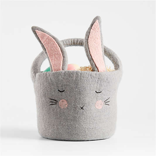 Felt Grey Bunny Easter Basket