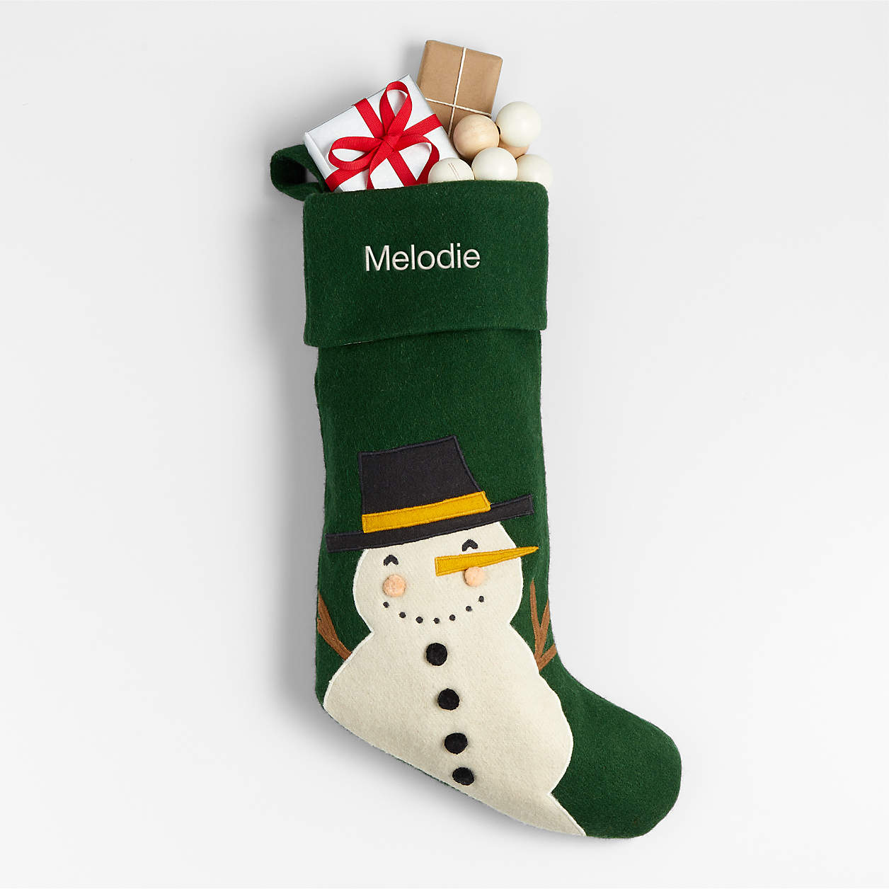 Green Felt Snowman Kids Christmas Stocking Crate & Kids