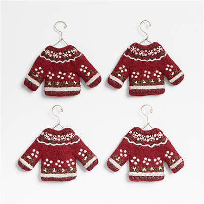 Felted Red Sweater Christmas Tree Ornament, Set of 4