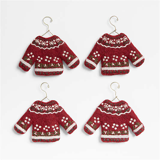 Felted Red Sweater Christmas Tree Ornament, Set of 4