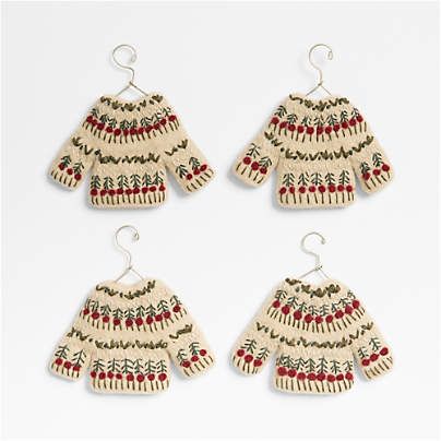 Felted White Sweater Christmas Tree Ornament, Set of 4