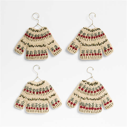 Felted White Sweater Christmas Tree Ornament, Set of 4