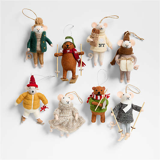 Felted Wool Skiing Mouse Christmas Tree Ornament