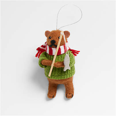 Felted Wool Ice Fishing Bear Christmas Tree Ornament
