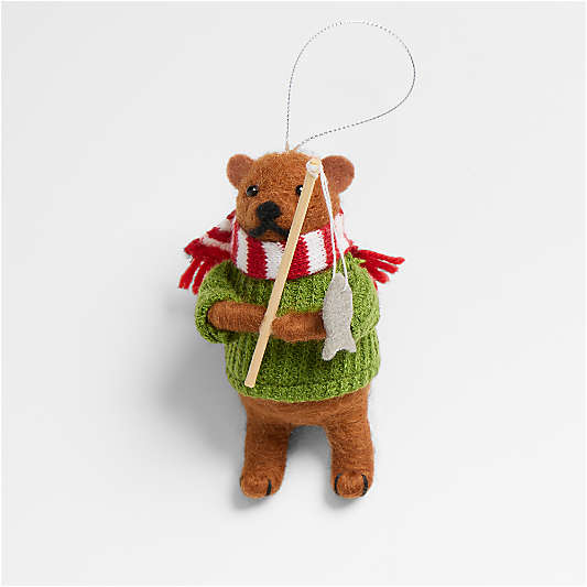 Felted Wool Ice Fishing Bear Christmas Tree Ornament