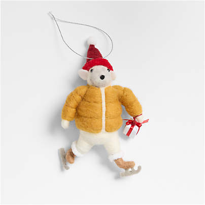 Felted Wool Ice Skating Bear Christmas Tree Ornament